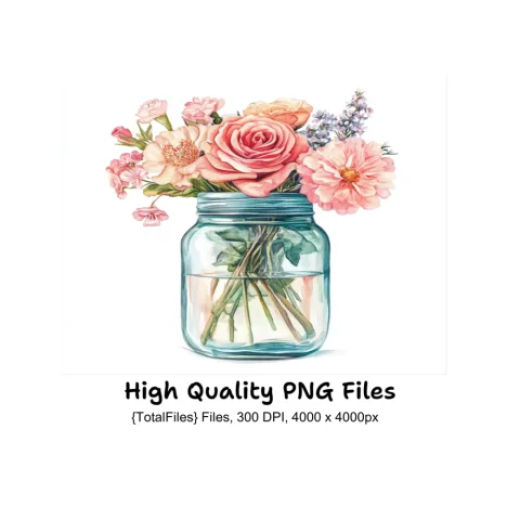Floral Mason Jar Clipart Bundle