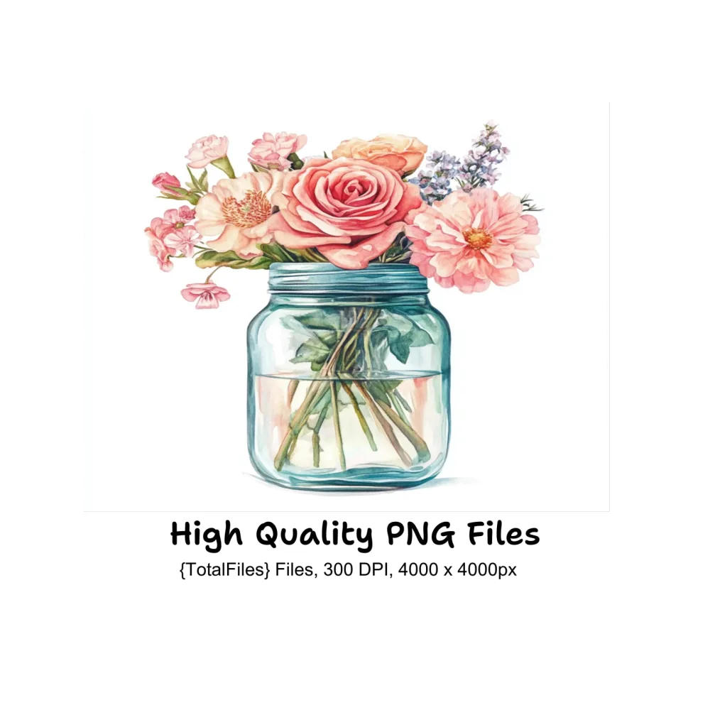 Floral Mason Jar Clipart Bundle