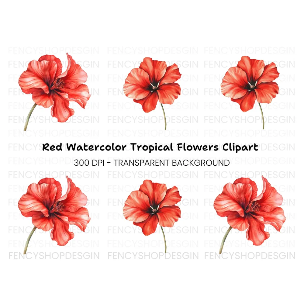 Vibrant Red Geranium Flower Clipart Bundle