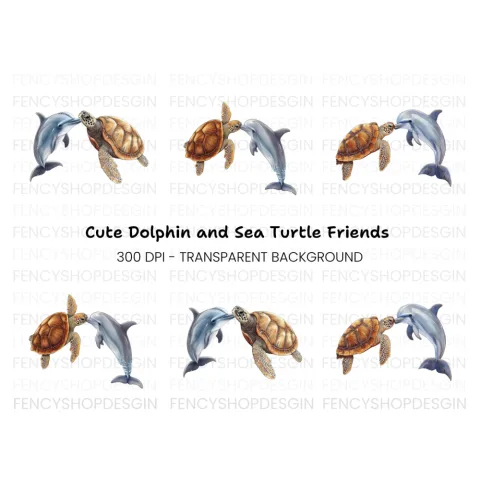 Dolphin and Sea Turtle Clipart Bundle