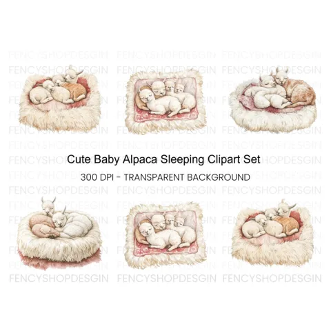 Cute Sleeping Baby Alpaca Clipart Bundle