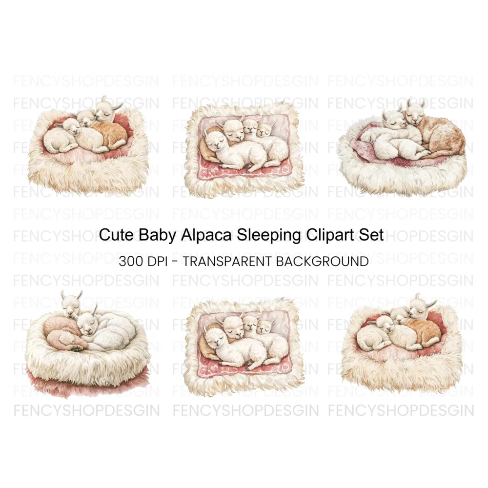 Cute Sleeping Baby Alpaca Clipart Bundle