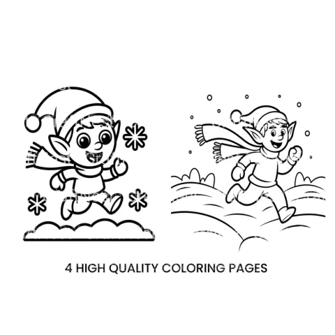 Happy Elf in Snow Coloring Books