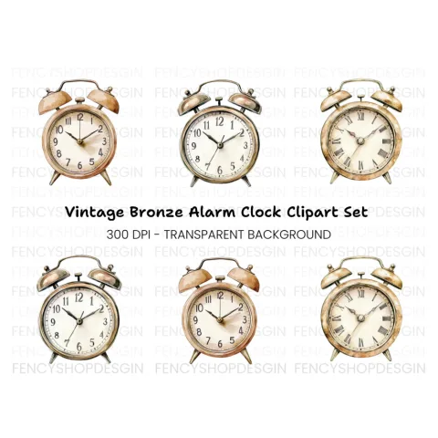 Vintage Alarm Clock Clipart Bundle