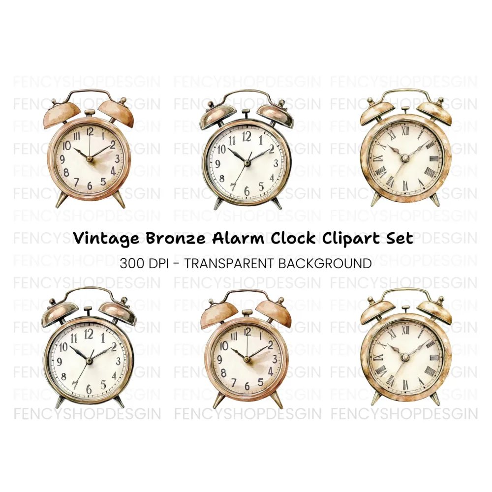 Vintage Alarm Clock Clipart Bundle