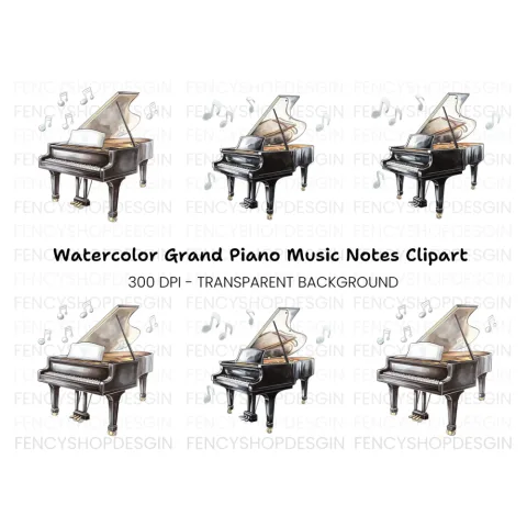 Grand Pianos with Music Notes Clipart Bundle