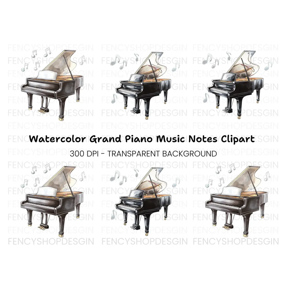 Grand Pianos with Music Notes Clipart Bundle