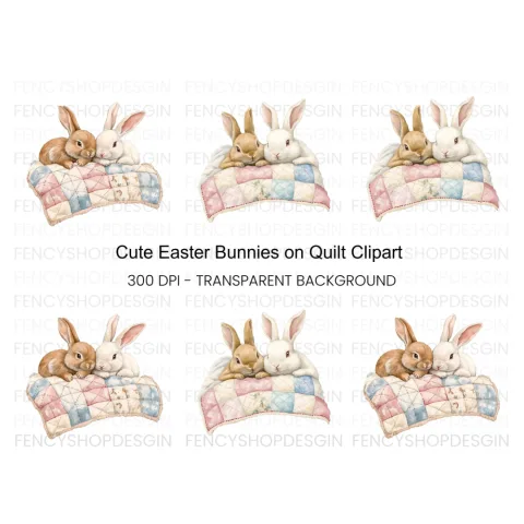 Cute Bunny Friends Under Quilt Clipart Bundle