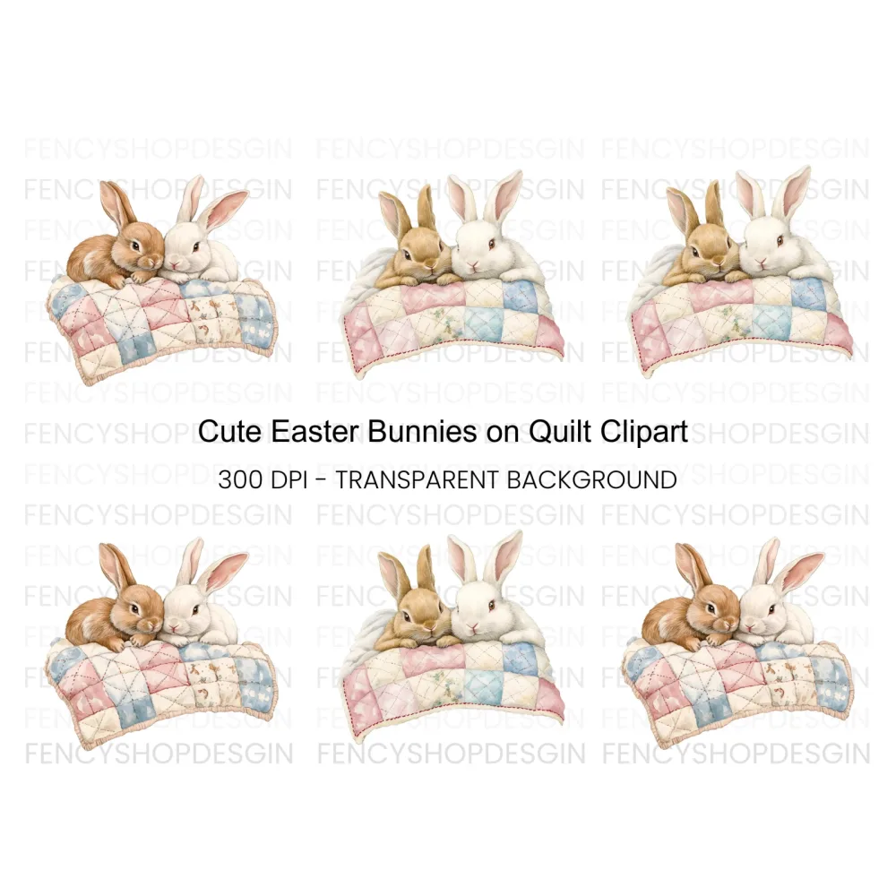 Cute Bunny Friends Under Quilt Clipart Bundle