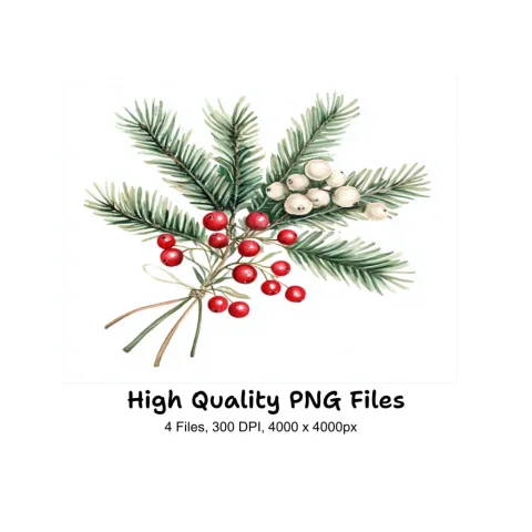Winter Pine and Berry Clipart Bundle