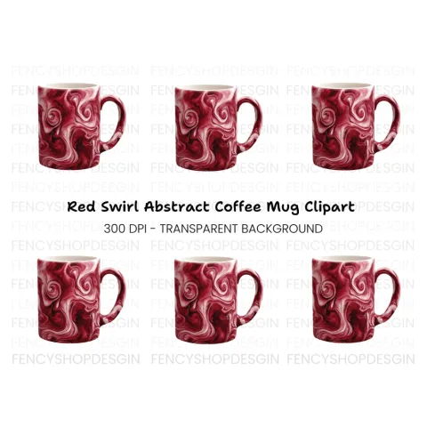 Red Marble Swirl Coffee Clipart Bundle