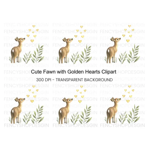 Cute Fawn with Golden Hearts Clipart Bundle
