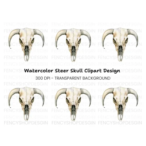 Rustic Cow Skull Illustration Clipart Bundle