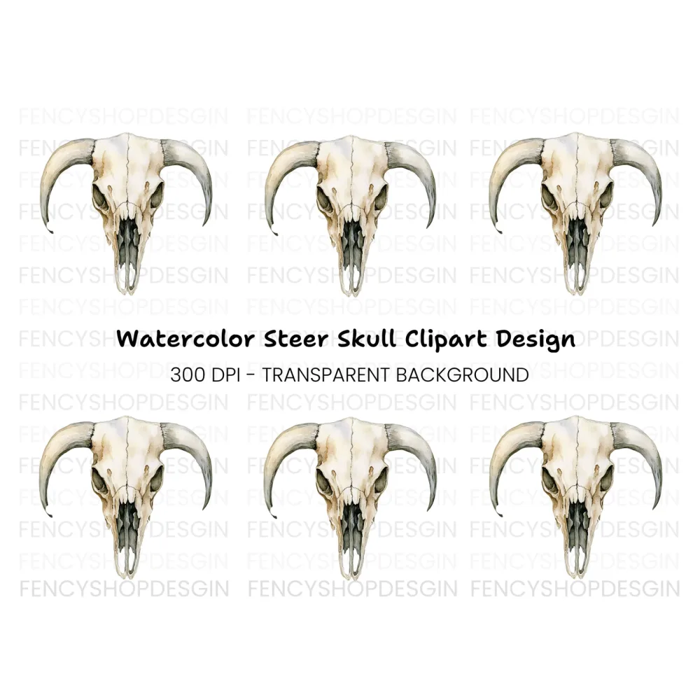 Rustic Cow Skull Illustration Clipart Bundle