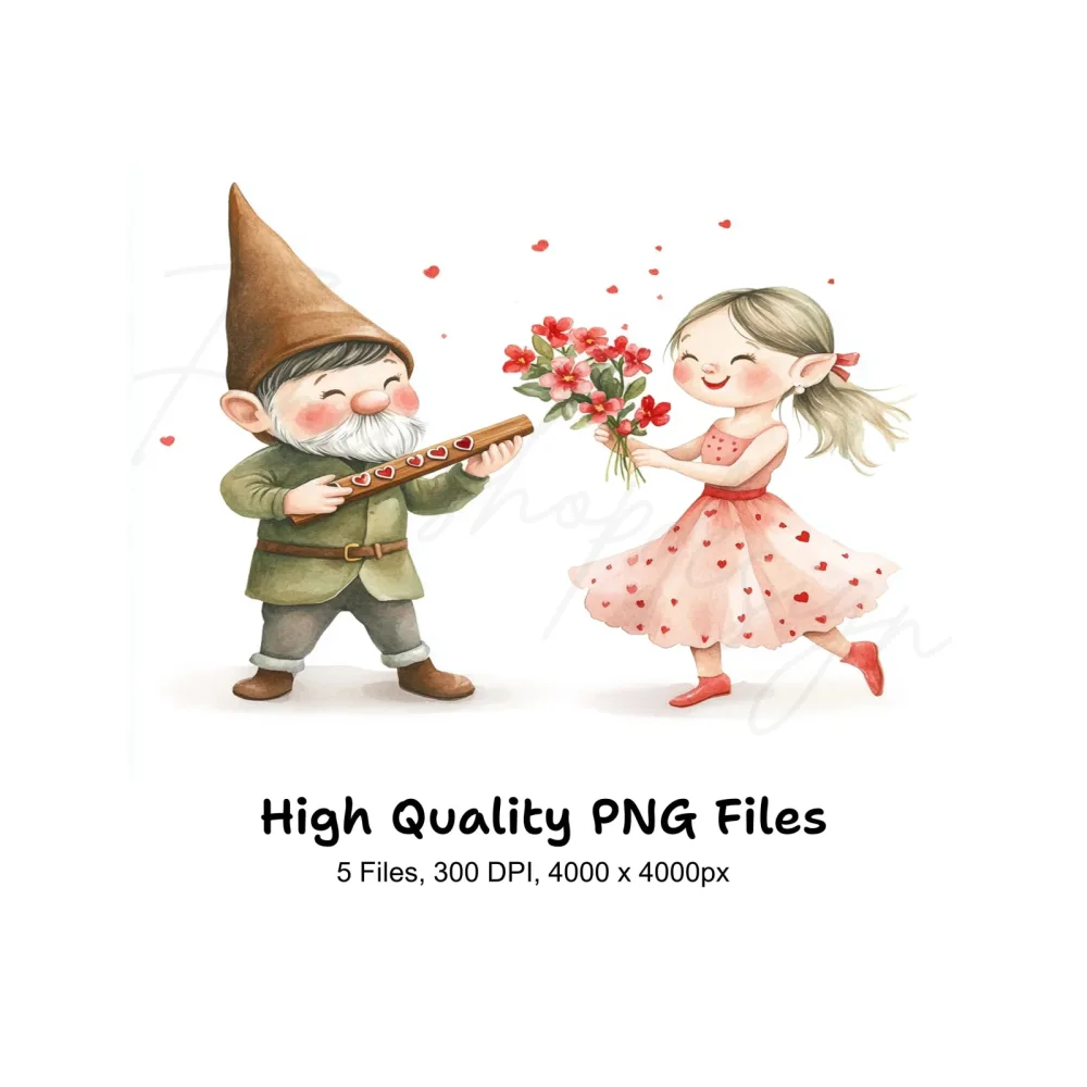 Gnome and Girl with Flowers Clipart Bundle