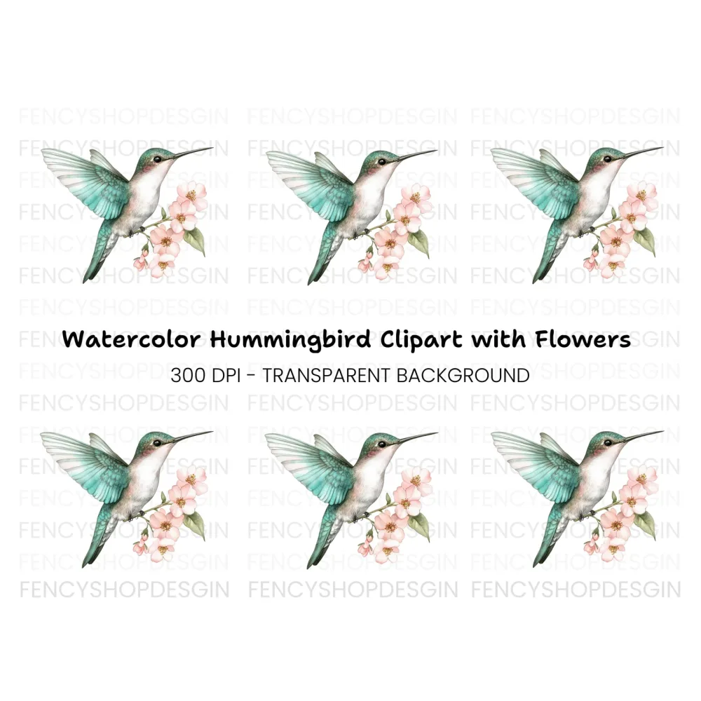 Hummingbird and Cherry Blossom Clipart Bundle