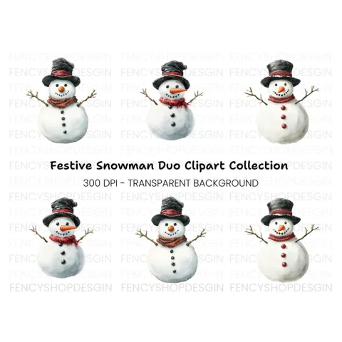 Festive Snowmen Trio Clipart Bundle