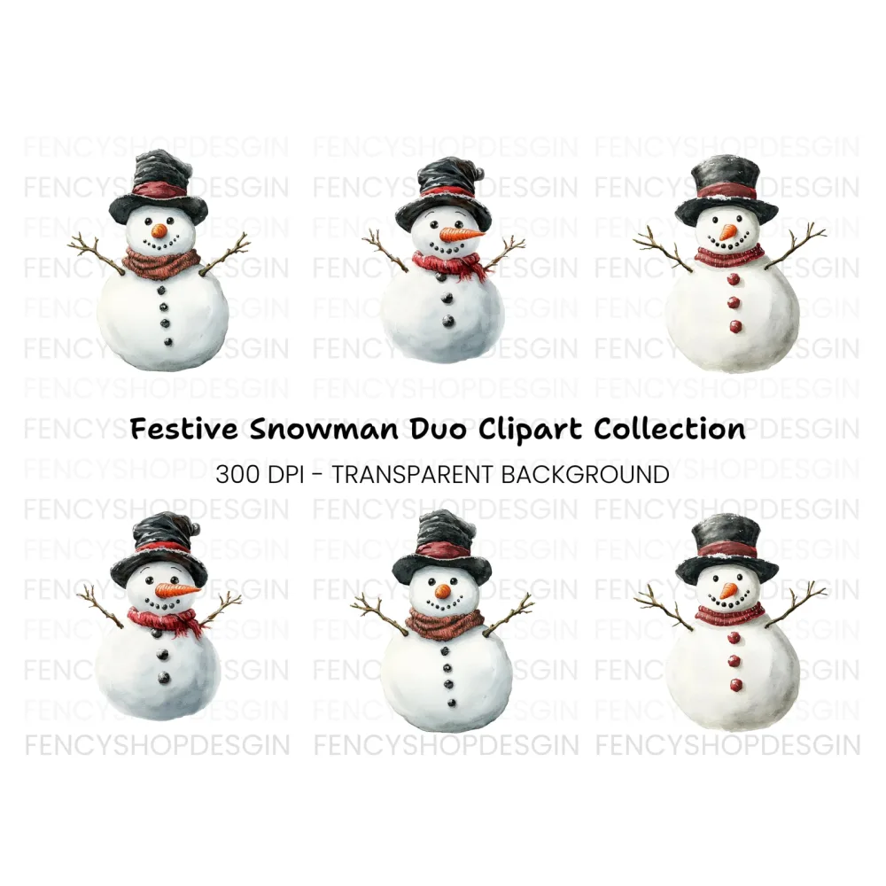 Festive Snowmen Trio Clipart Bundle
