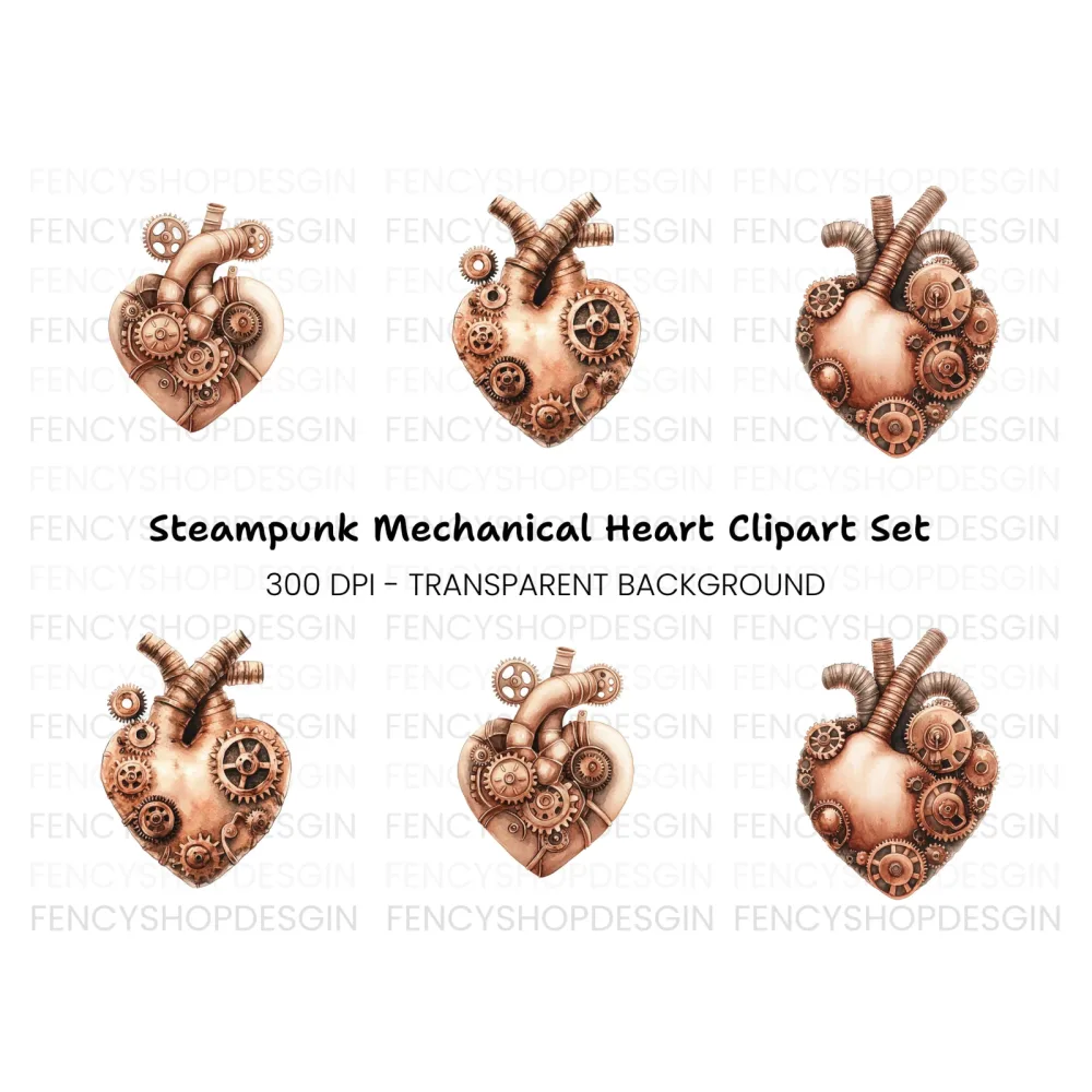 Steampunk Heart Clipart Bundle