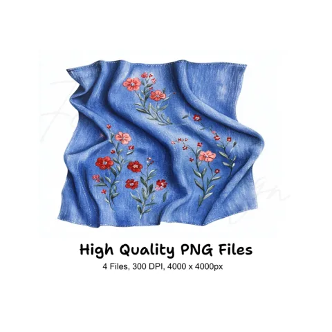 Embroidered Denim Fabric Clipart Bundle