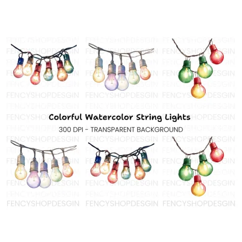 Colorful String Lights Clipart Bundle