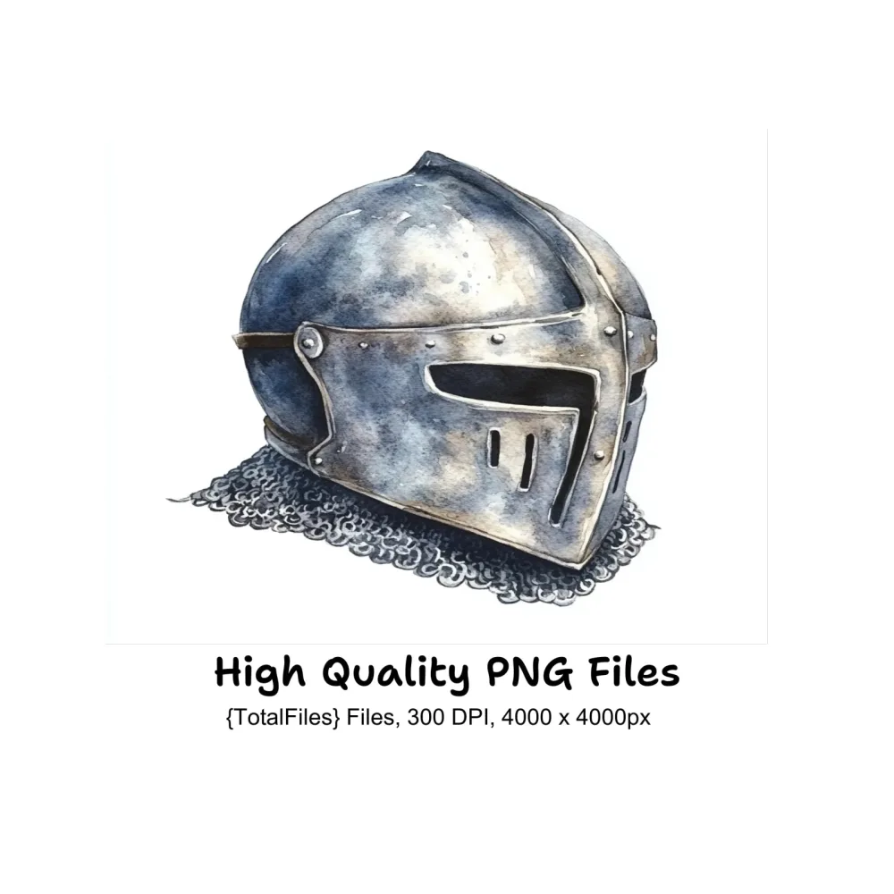 Detailed Medieval Helmets with Chainmail Clipart Bundle