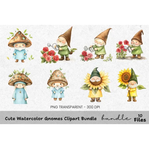 Cute Gnomes Clipart Bundle