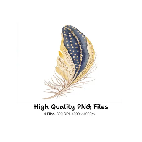 Golden Blue Feather Clipart Bundle