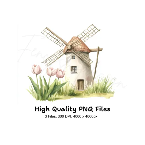 Windmills and Pastel Tulips Clipart Bundle