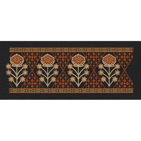 Black Mughal Tulip Jaal Border Black & Rust Orange Embroidery Design