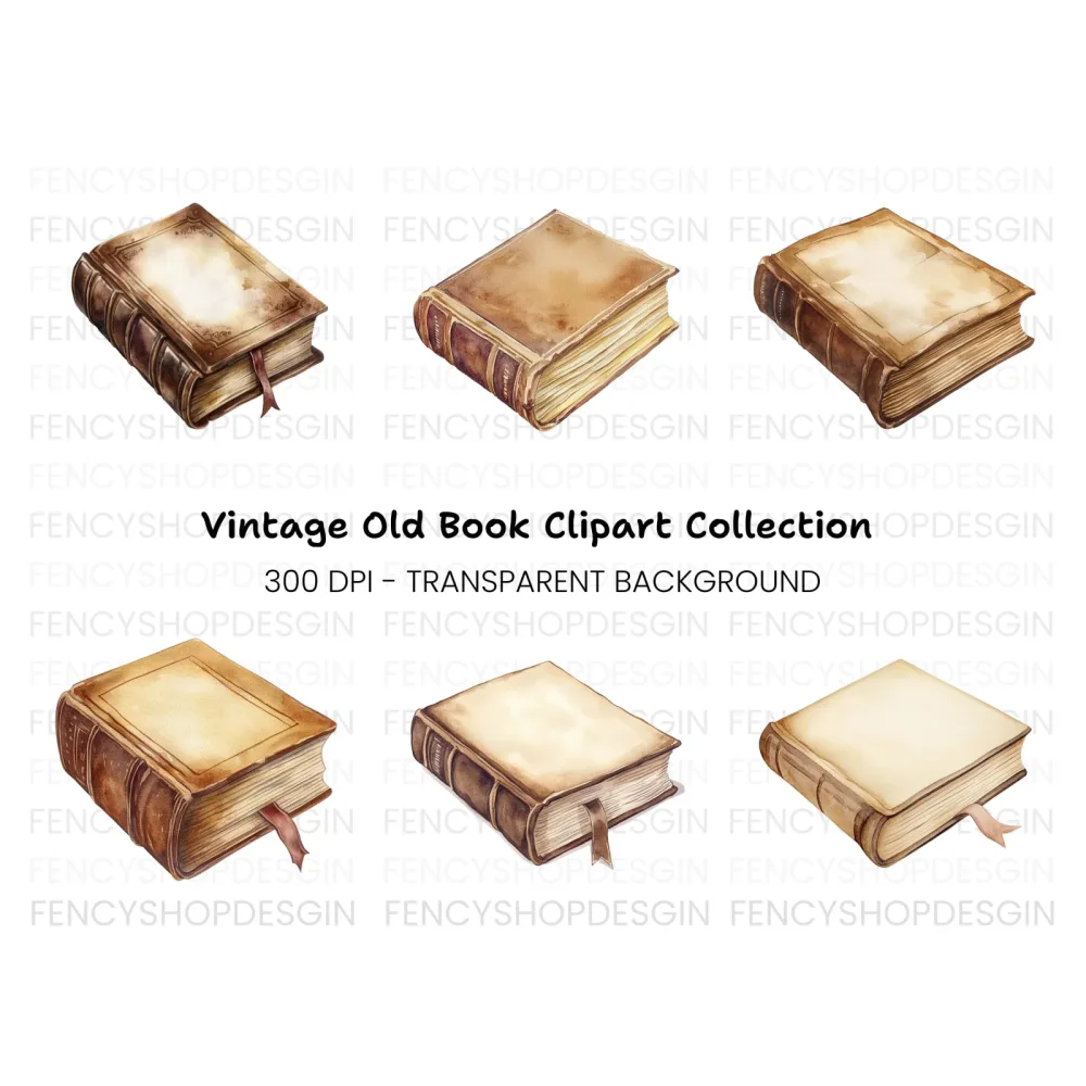 Vintage Old Books Clipart Bundle