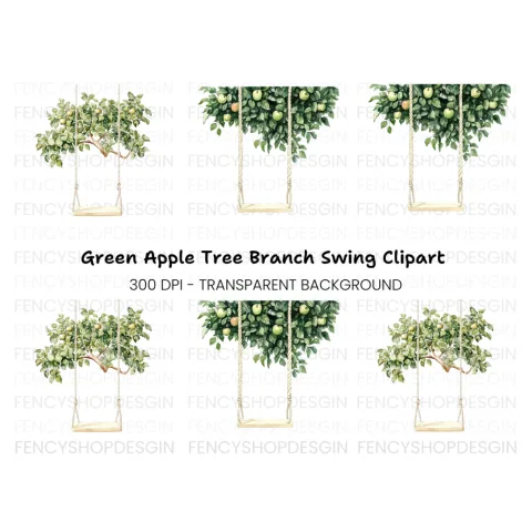 Green Apple Tree Swing Clipart Bundle