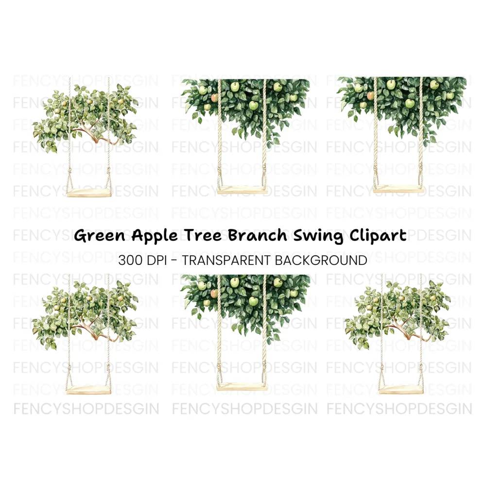 Green Apple Tree Swing Clipart Bundle