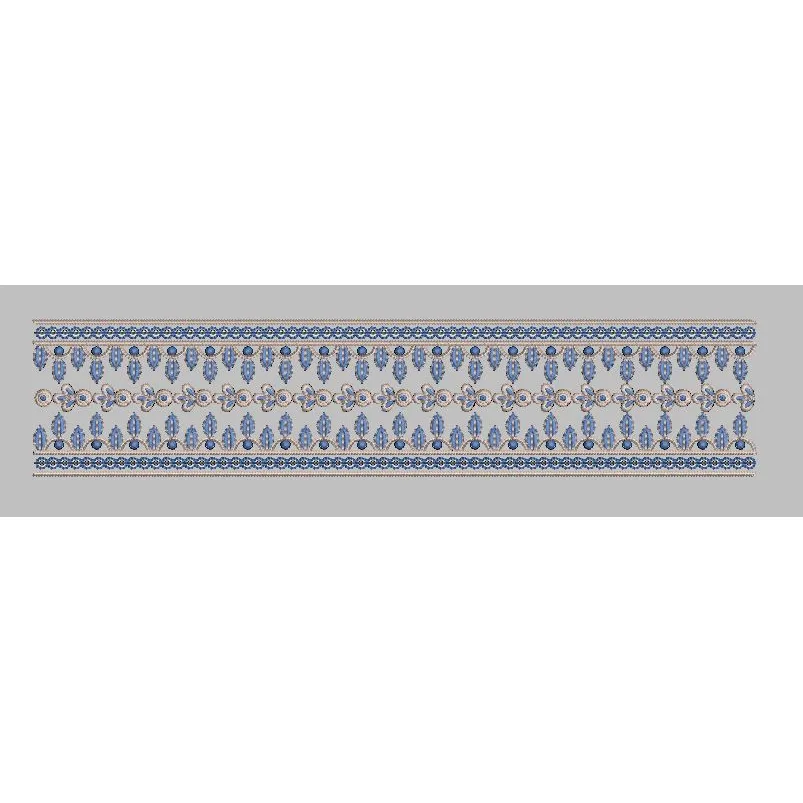 Symmetrical Blue Beaded Ribbon Border Embroidery Design