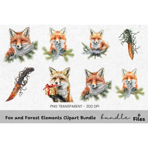 Fox and Forest Elements Clipart Bundle