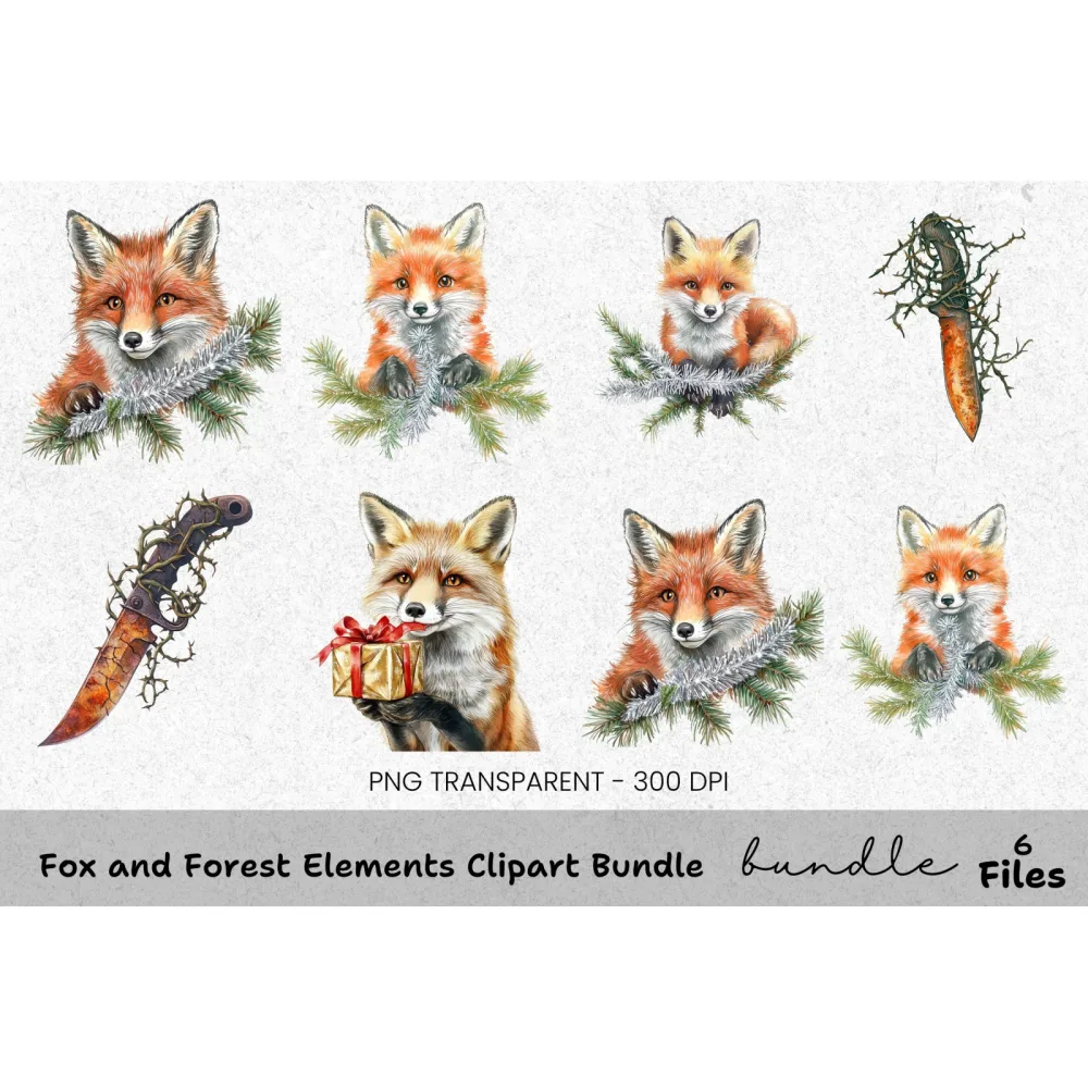 Fox and Forest Elements Clipart Bundle