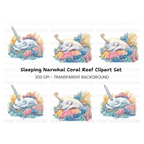 Sleeping Narwhal in Coral Reef Clipart Bundle