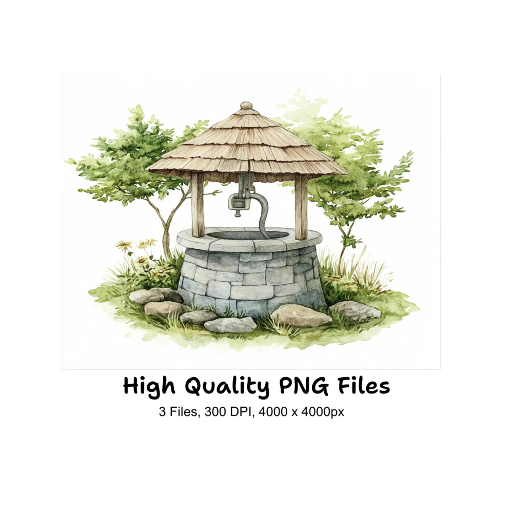 Rustic Wishing Well Clipart Bundle