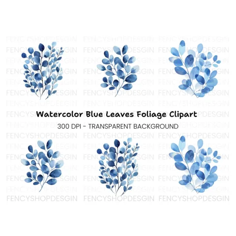 Blue Eucalyptus Leaves Clipart Bundle