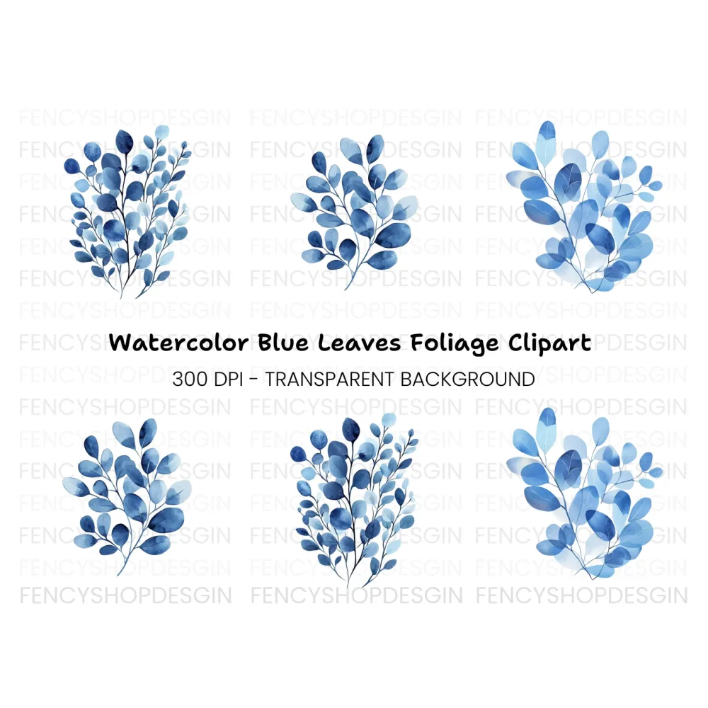 Blue Eucalyptus Leaves Clipart Bundle