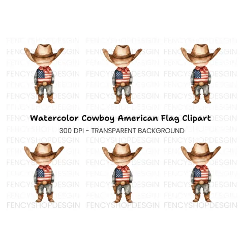 Cute Cowboy with American Flag Clipart Bundle