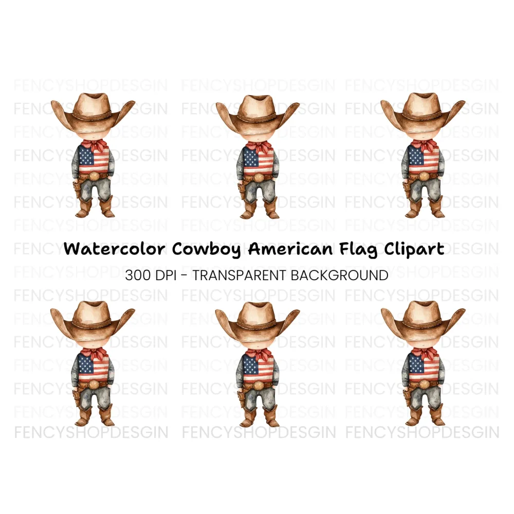 Cute Cowboy with American Flag Clipart Bundle