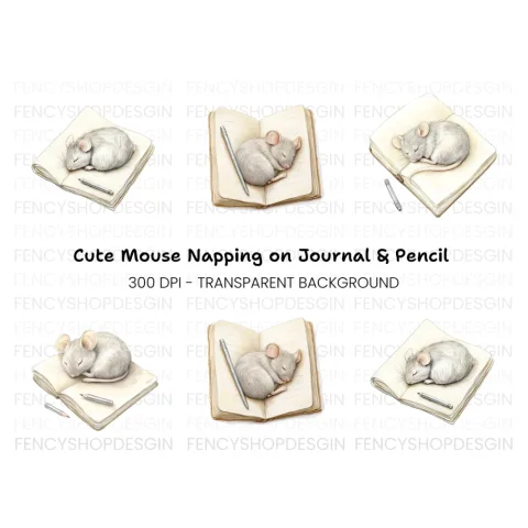 Sleeping Mice on Books Clipart Bundle