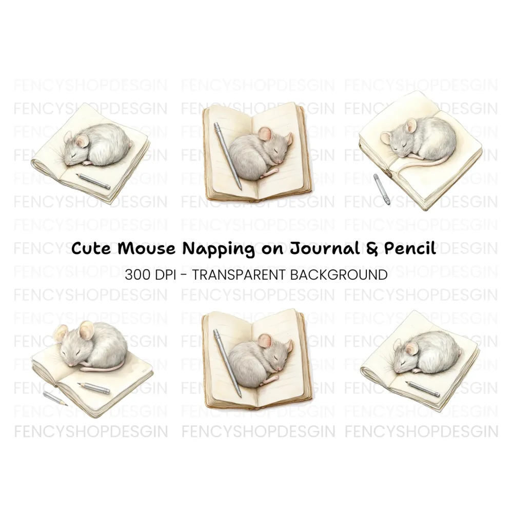 Sleeping Mice on Books Clipart Bundle