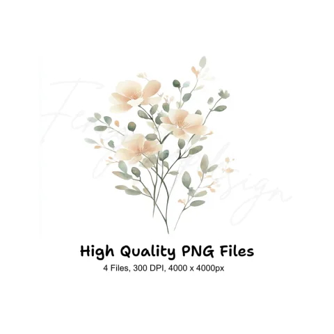 Soft Peach Floral Clipart Bundle