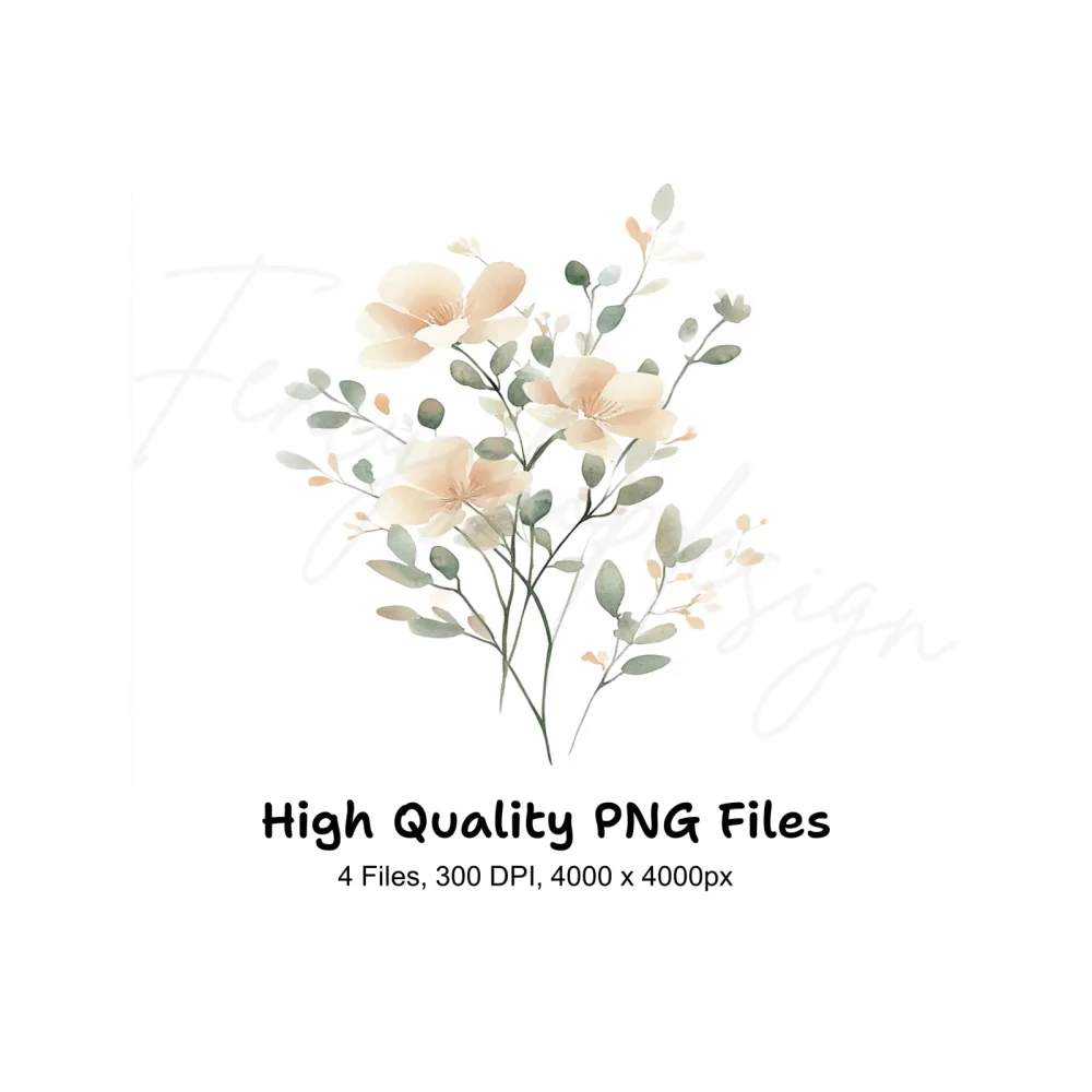 Soft Peach Floral Clipart Bundle