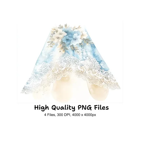 Elegant Blue Floral Lace Clipart Bundle