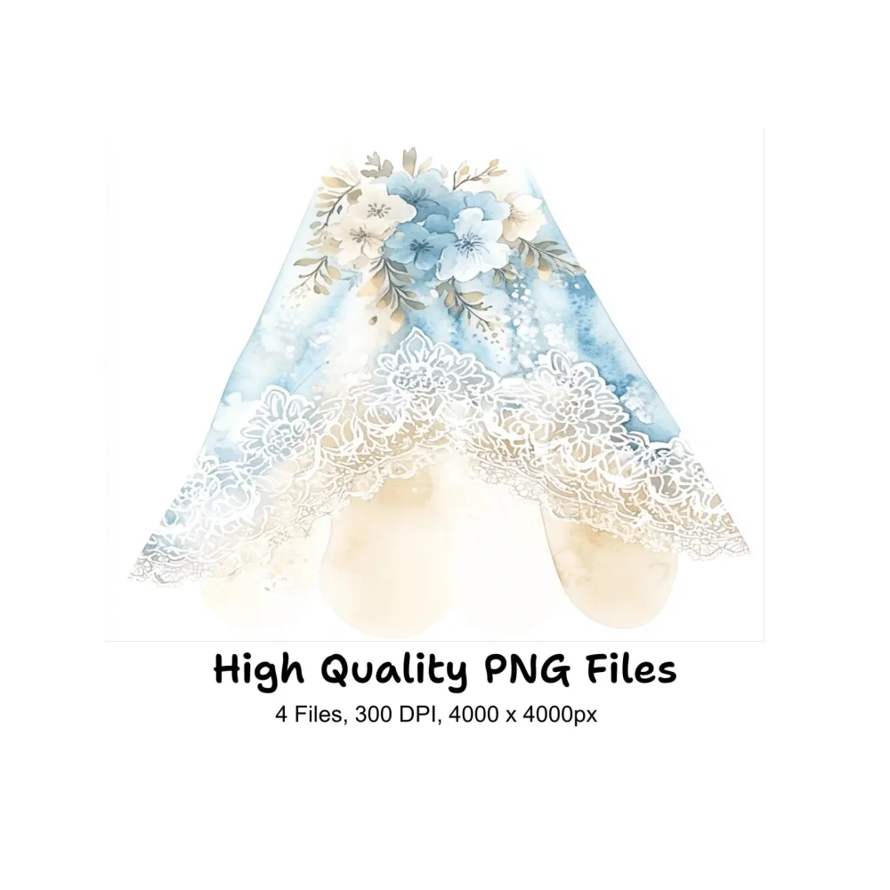Elegant Blue Floral Lace Clipart Bundle