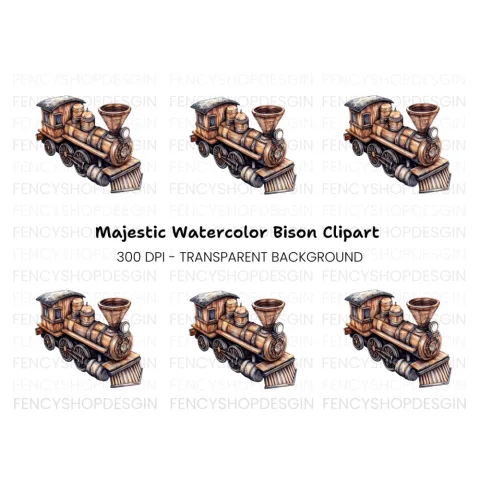 Steampunk Wooden Train Engine Clipart Bundle
