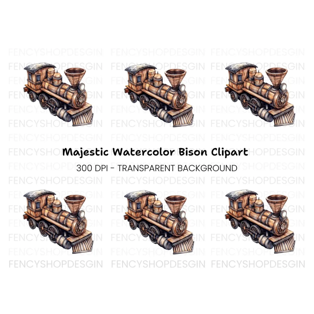 Steampunk Wooden Train Engine Clipart Bundle